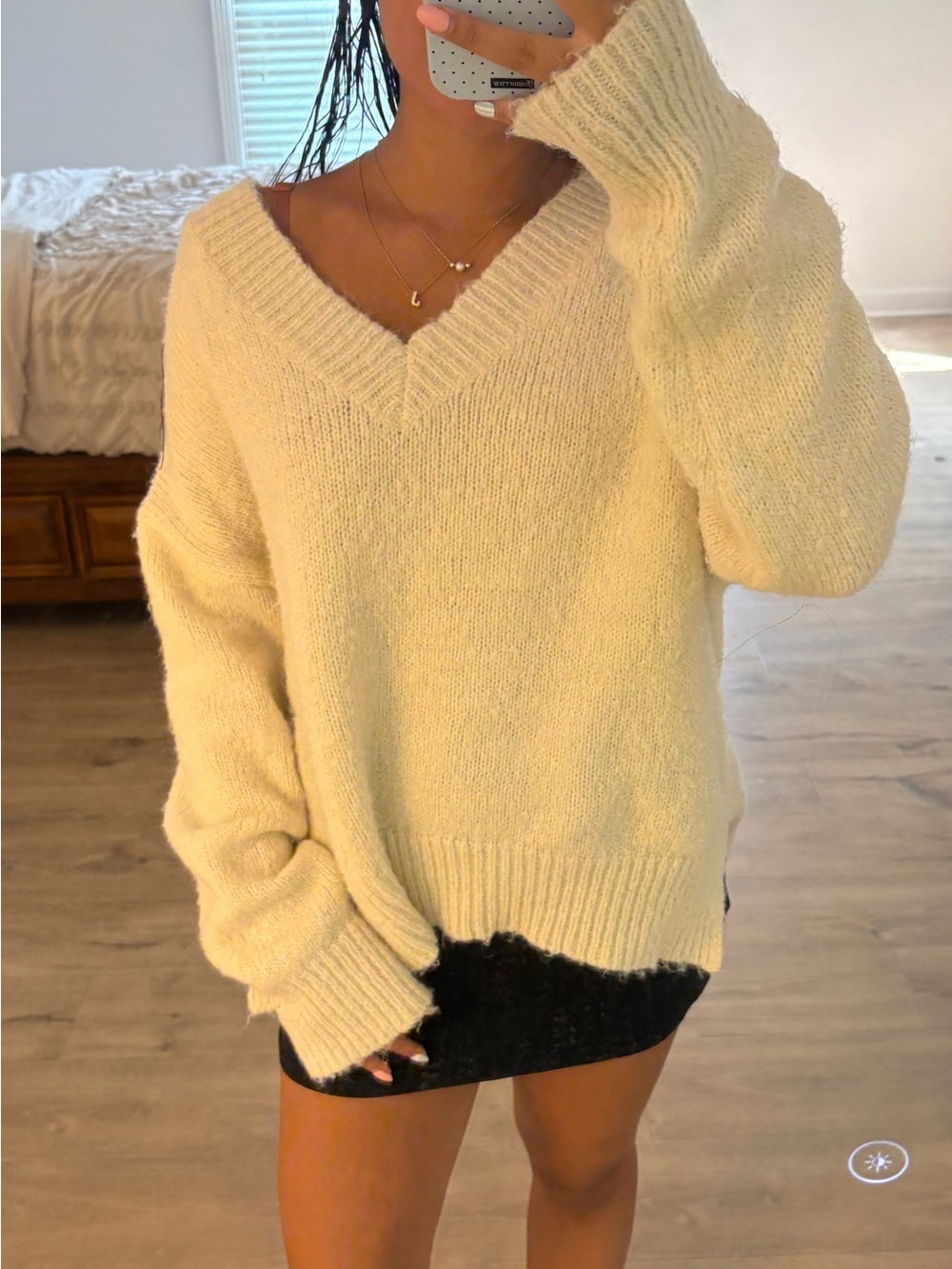 V-Neck Cozy Oversized Sweater - Cream